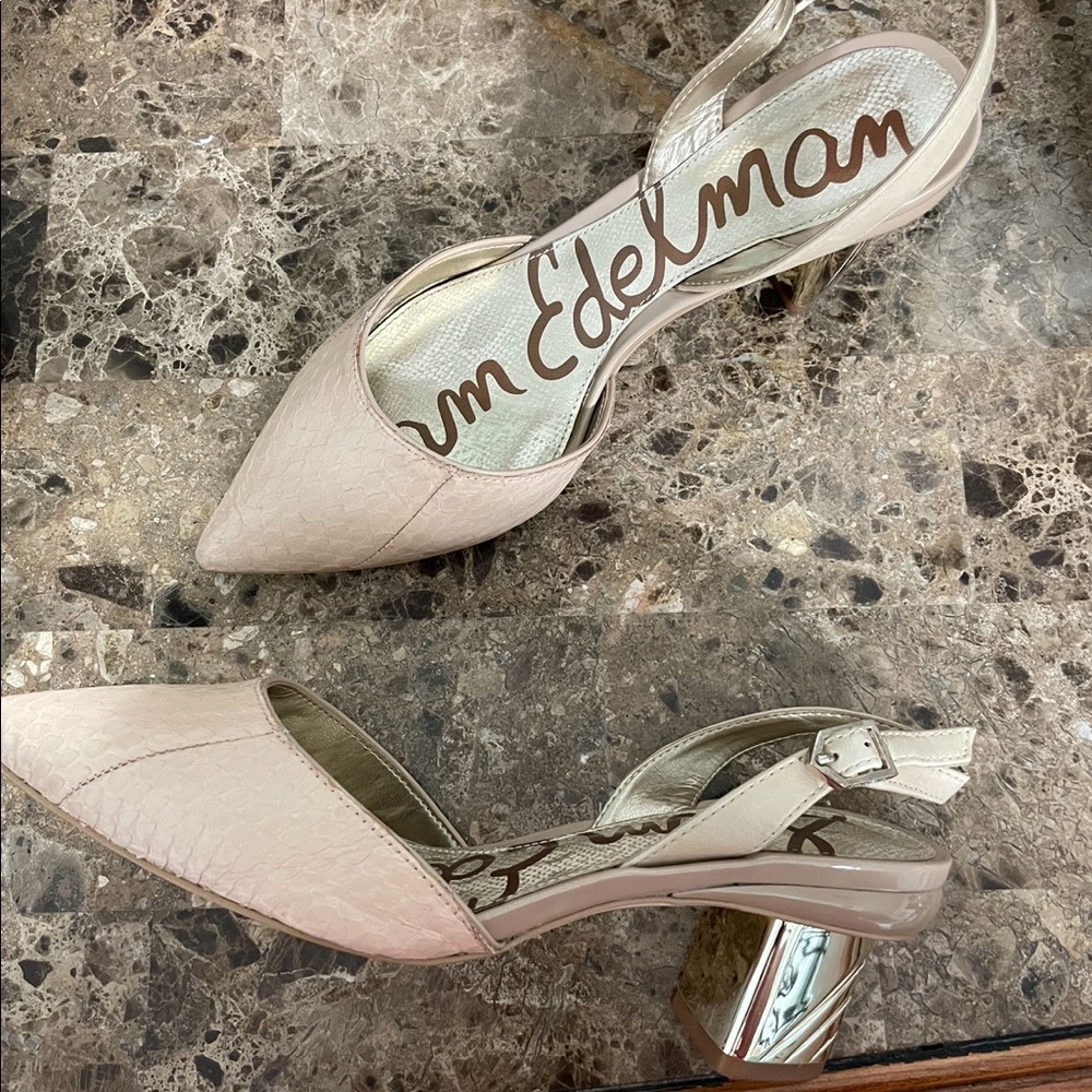 Sam Eldlemam leather sling back pumps